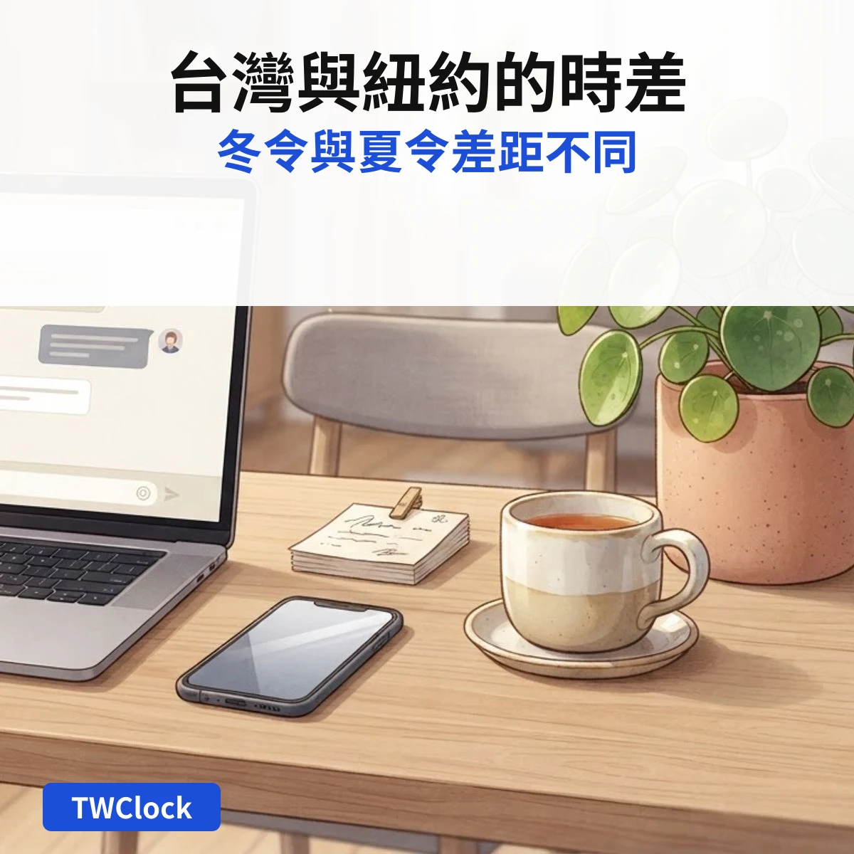筆記型電腦與手機,對照台灣與紐約的時間
